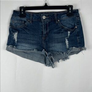 Refuge Blue Distressed Jean‎ Shorts with Cuffed Frayed Hem